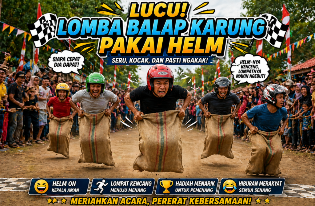 Lucu Lomba Balap Karung Pakai Helm