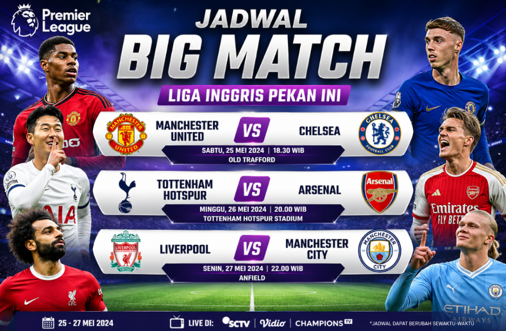 Jadwal Big Match Liga Inggris Pekan Ini